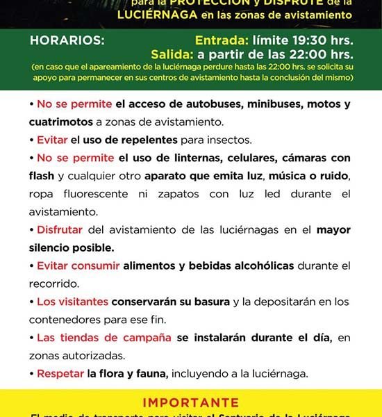 Reglamento y recomendaciones para avistamiento de luciérnagas emitió Secture