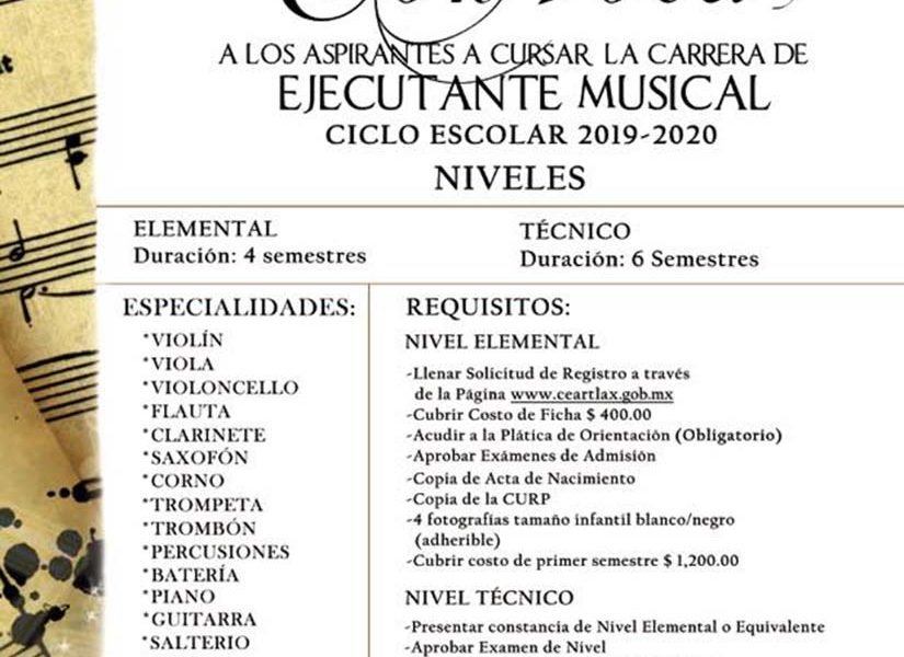 Convocatoria para ingresar a la Escuela de Música del Estado presentó ITC
