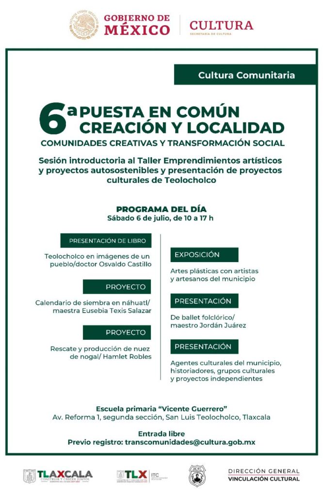 Cultura Comunitaria presentará sexta edición del encuentro Puesta en común en Tlaxcala: Programa