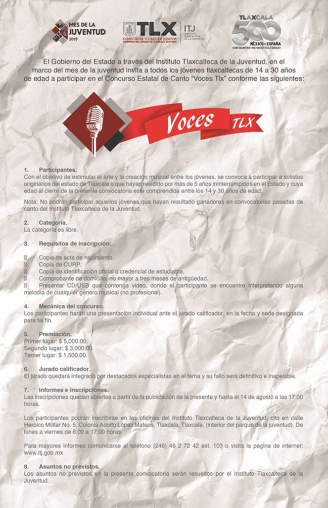Convocan a concurso estatal de canto “Voces TLX”
