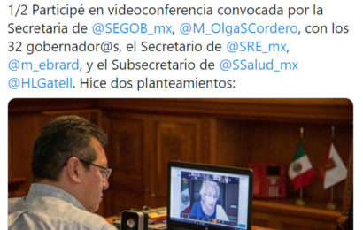Participa Marco Mena en videoconferencia con autoridades federales