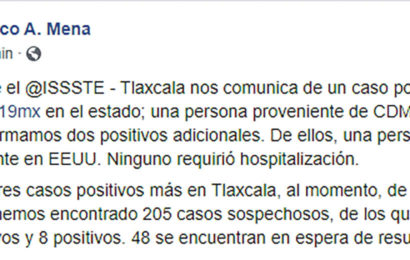 Ya son ocho casos confirmados de Covid-19 en Tlaxcala
