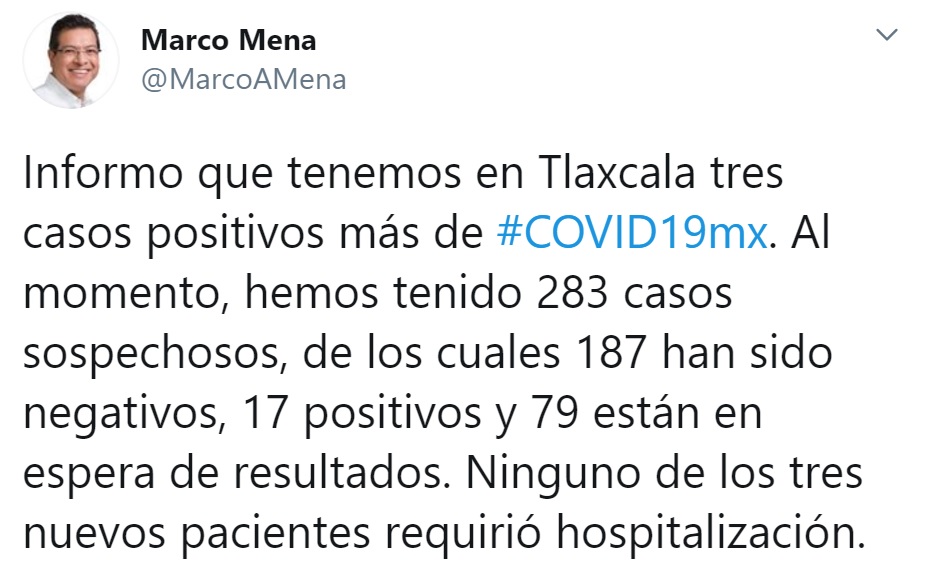 Confirma SESA tres casos más de Covid-19 en Tlaxcala
