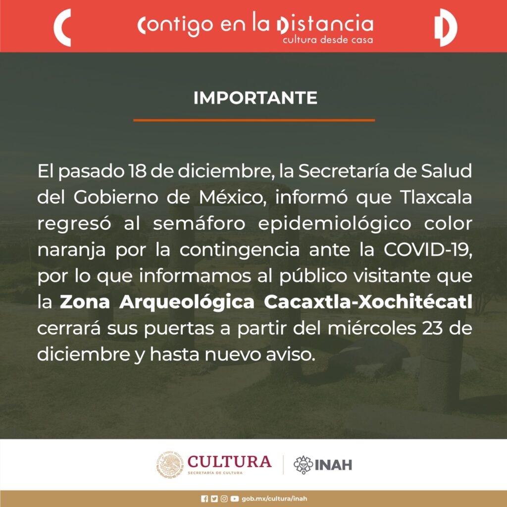 INAH Tlaxcala anuncia cierre de actividades en Zonas Arqueológicas y Museo Regional por contingencia sanitaria