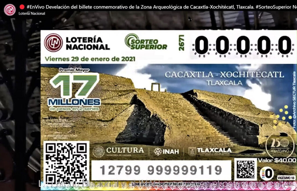 Develan billete de lotería alusivo a la zona arqueológica Cacaxtla-Xochitécatl