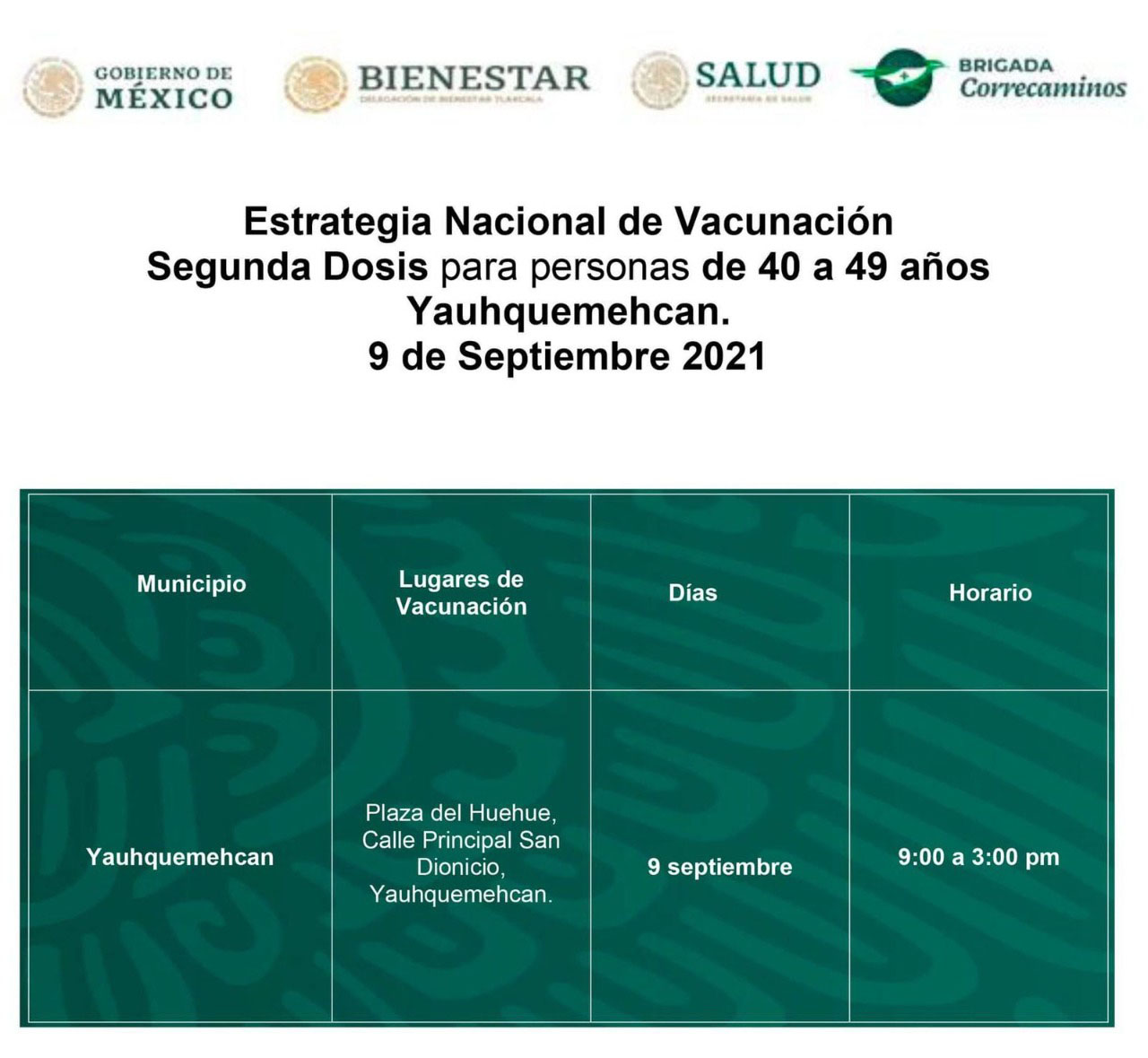 Invita Ayuntamiento de Yauhquemehcan a asistir a la Jornada de Vacunación