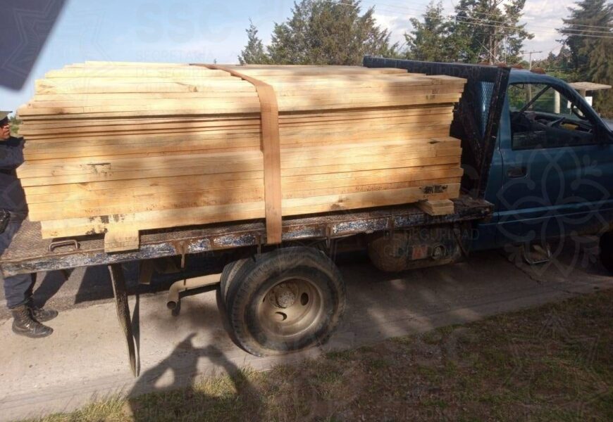 Asegura SSC camioneta con material forestal en Sanctórum