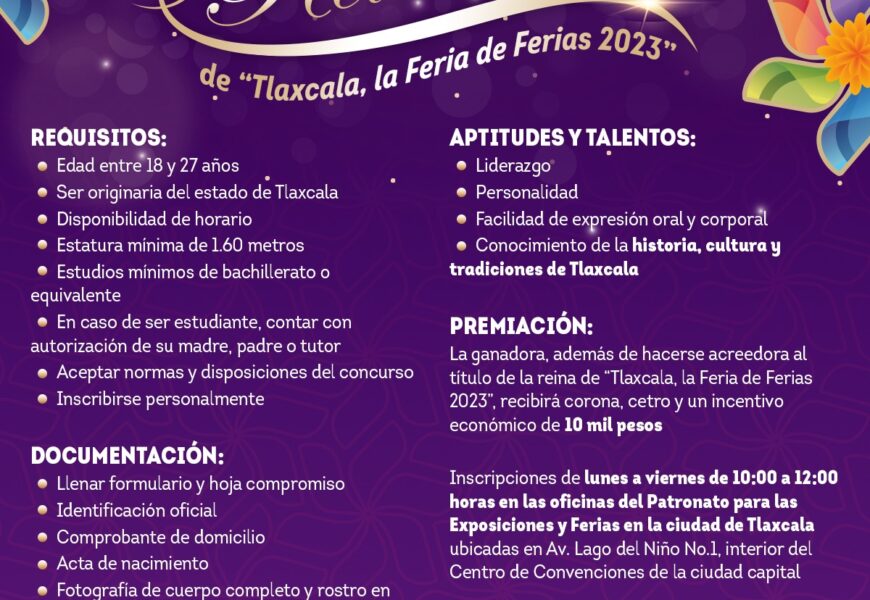 Abierta, convocatoria para elegir a reina de “Tlaxcala, la feria de ferias 2023”
