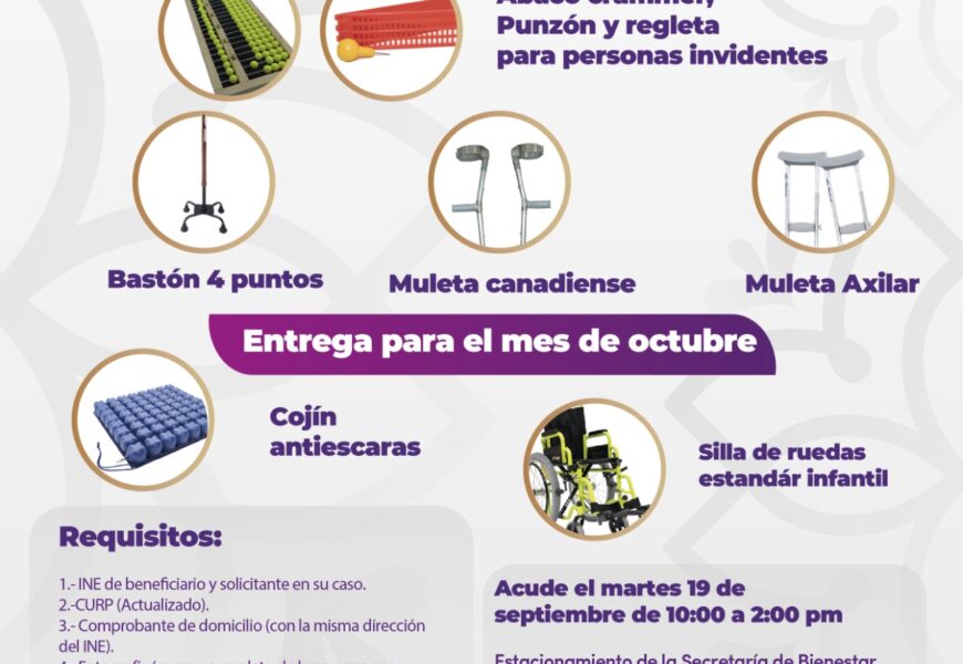Entregará SB ayudas funcionales gratuitas a tlaxcaltecas con discapacidad durante octubre