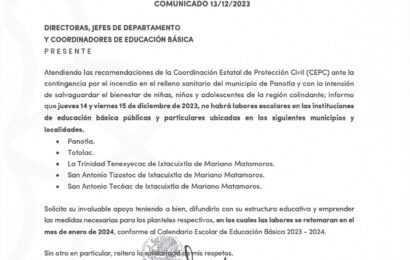 Continúa suspensión de clases en escuelas aledañas al relleno sanitario de Panotla