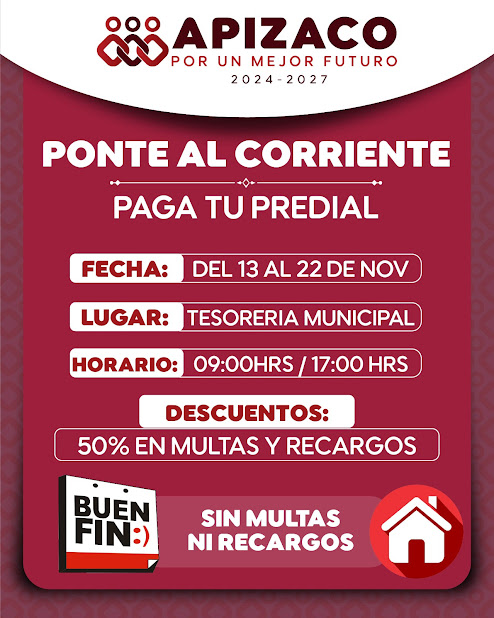 "El Ayuntamiento de Apizaco impulsa la economía local con descuentos en el Predial durante el Buen Fin."