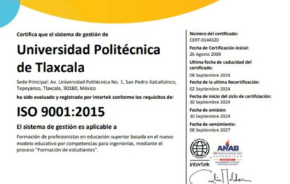 Certificación ISO 9001:2015 impulsa a la UPTx hacia la excelencia