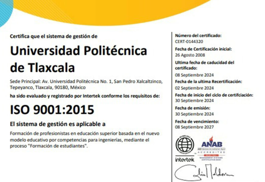 Certificación ISO 9001:2015 impulsa a la UPTx hacia la excelencia