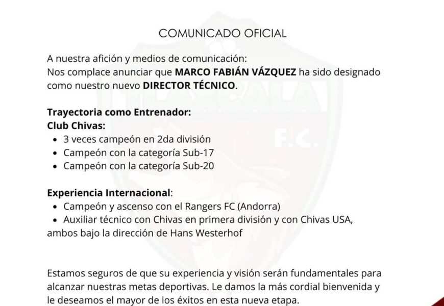 Marco Fabián Vázquez nuevo DT de Coyotes Tlaxcala