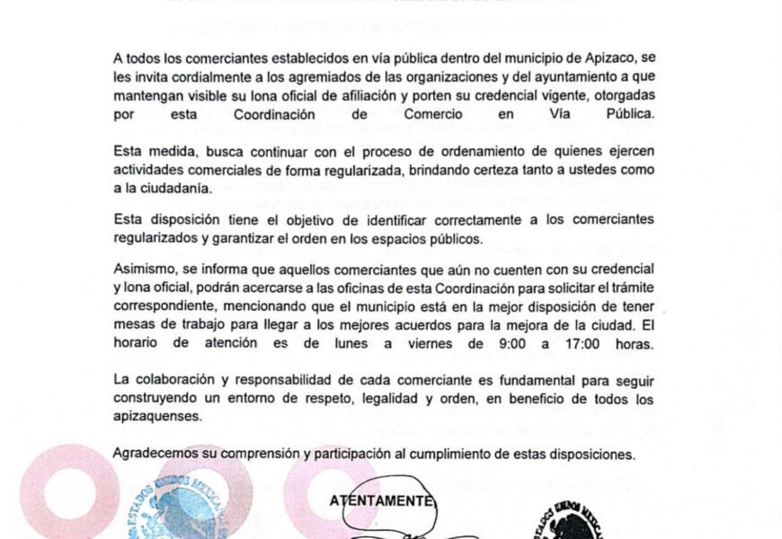 Emiten nuevas normas para comerciantes ambulantes en Apizaco