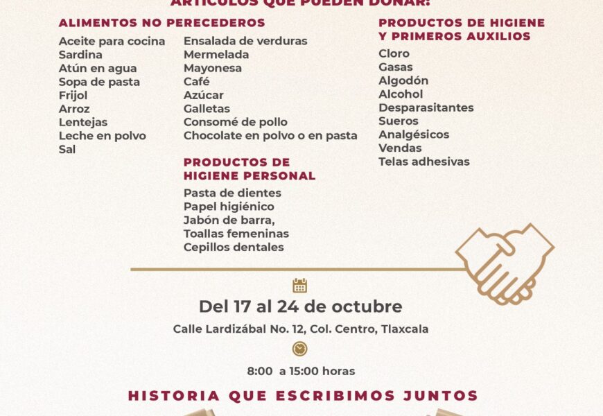 Centro de acopio en Tlaxcala reúne ayuda para afectados por lluvias