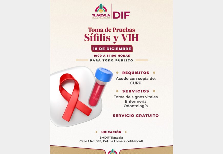 Jornada gratuita de pruebas de VIH y sífilis en Tlaxcala