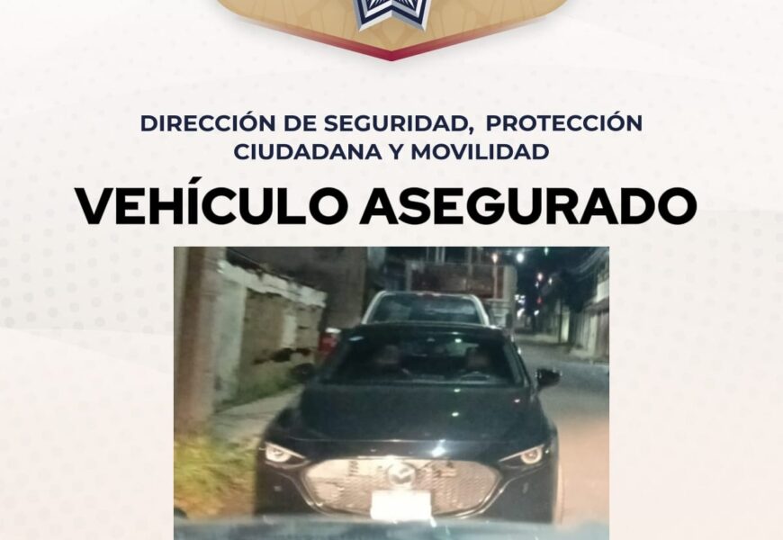 Vehículo asegurado en Tlaxcala tras revisión policial