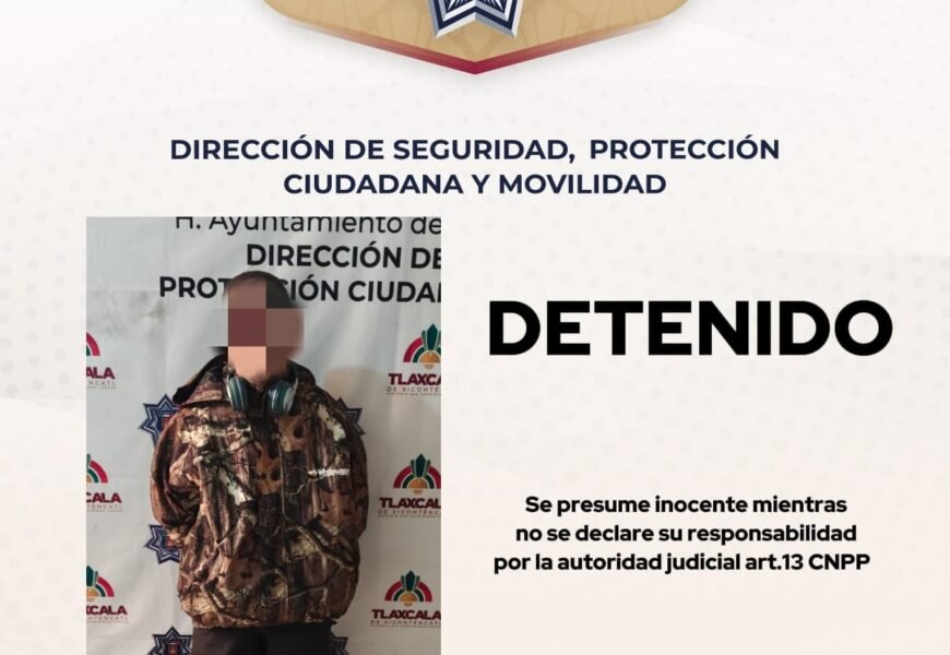 Policía Municipal de Tlaxcala asegura a masculino en Tlapancalco