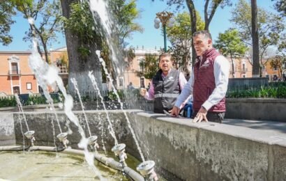Supervisan fuentes del Centro Histórico de Tlaxcala