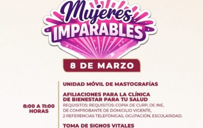 Jornada “Mujeres Imparables” ofrece salud y autocuidado este 8M en Tlaxcala