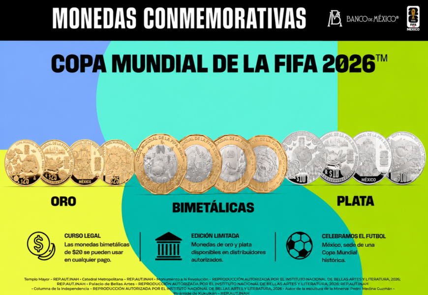 Banxico lanza colección histórica de Monedas Mundialistas 2026