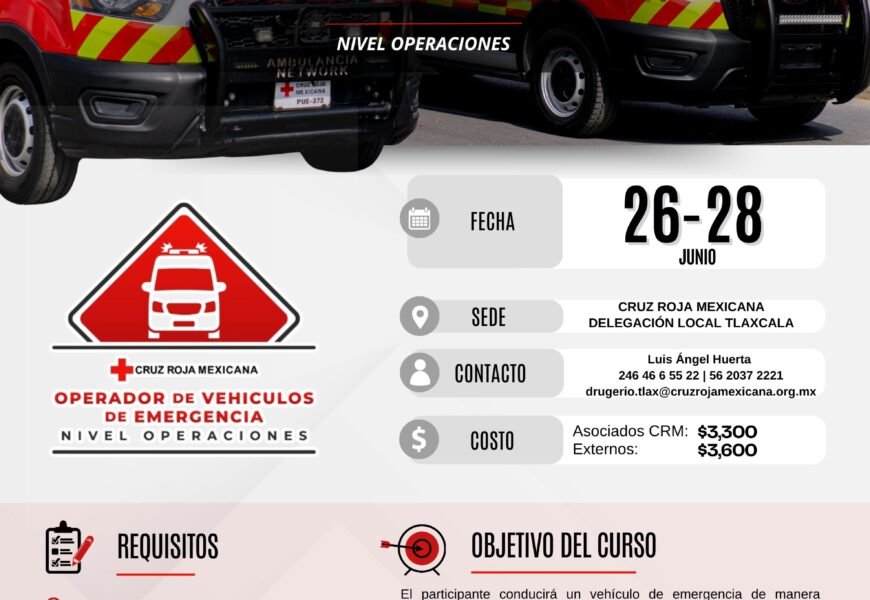 Cruz roja invita al Curso Operador de Vehículos de Emergencia en Tlaxcala