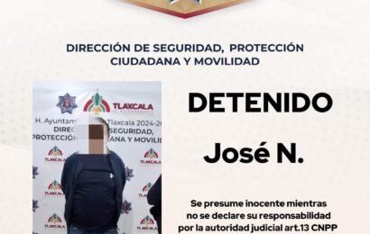 Policía Municipal de Tlaxcala aseguró a un masculino en Tlapancalco