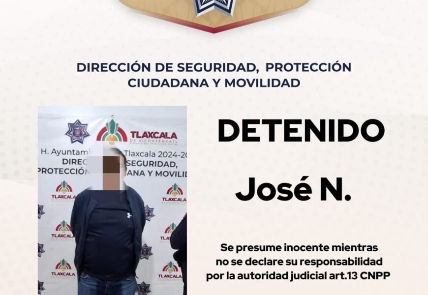 Policía Municipal de Tlaxcala aseguró a un masculino en Tlapancalco