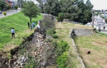 Ayuntamiento de  Tlaxcala atiende muro colapsado del exconvento San Francisco