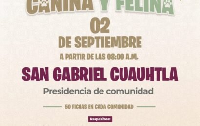 Campaña de bienestar animal llegará este miércoles y jueves a San Gabriel Cuauhtla